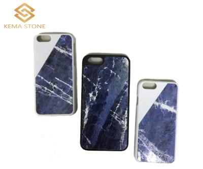 China Luxury Blue Marble Stone Real Natural Marble Stone Phone Case For Iphone for sale