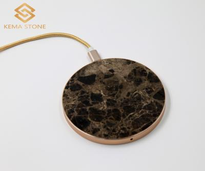 China Cell Phone Universal Mobile Charging Phone Charging Natural Stone Brown Marble 10W QI Fast Wireless Charging Pad For Cell Phones for sale