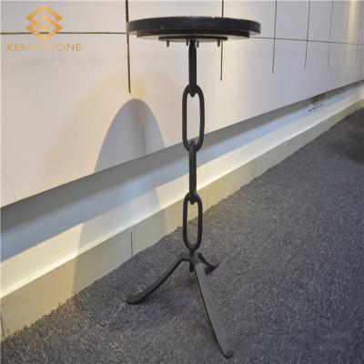 China Small Round High End Modern Natural Stone Marquina Black Marble Side End Table With Black Metal Cast Steel Base For Living Room for sale