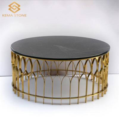 China High End High End Round Black Stainless Steel Marble Coffee Tables For Family for sale