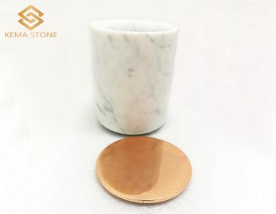 China Fashion Natural Stone Carrara White Marble Candle Jars With Metal Lid for sale