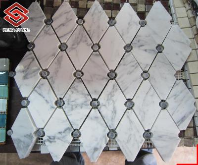 China Modern Cheap Polished Natural Stone Cut Diamond Marble Mosaic Tiles For Bathroom Flooring for sale