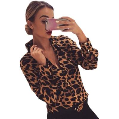 China 2021Autumn regular and leopard new long winter shirt female printTT-shirt sleeveVCollar slim fit shirt for sale