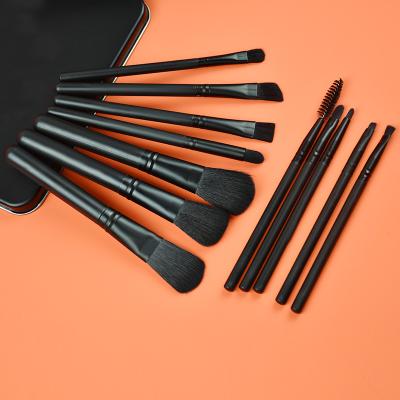 China Angular Blush Wholesale Customization Logo Black Luxury Black Makeup Brush Tool With Iron Box for sale