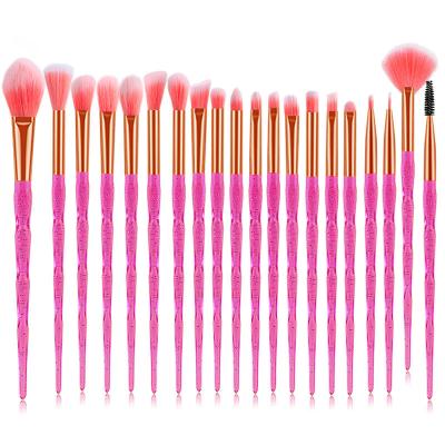 China Angular Blush Wholesale Fashion New Design Pink Crystal Professional Eye Makeup Brushes 20 Pieces Set for sale