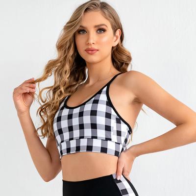 China Breathable Breathable Workout Tops Yoga Womens Tank Top Beautiful Plaid Printed Sports Bra for sale