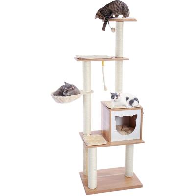 China Stocked 5 Layers Cheap Wooden Cat Furniture Climbing Frame Cat Tree for sale