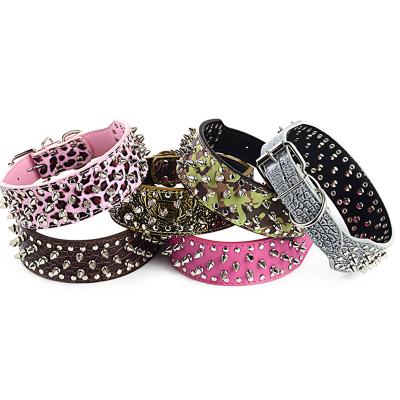 China Tsure Fashion Stocked Pet Supplies Pu Leather Punk Rivet Pointed Dog Collar Pet Collars For Small Dog Cat for sale