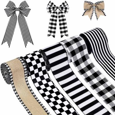 China Black and White Ribbon Garland Gift Box Packaging Buffalo Plaid Stripes Christmas Tree Jute Viable for sale