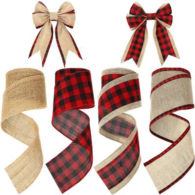 China Best Selling Line Viable Edge Jute Amazon Buffalo Plaid Christmas Tree Garland Gift Bow Trim Ribbon for sale