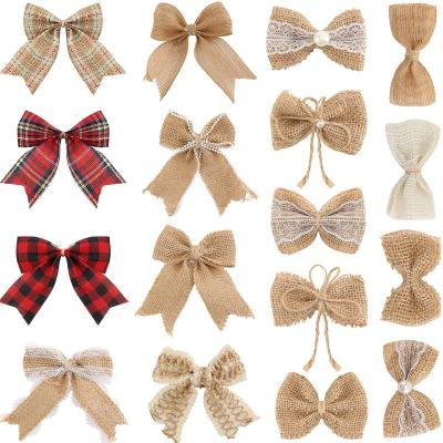 China Custom Made Bow Floral Handmade Flowers Lace Christmas Day Decoration Jute Twill Edge Ribbon for sale