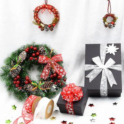 China Organza Christmas Ribbon Snow Ribbon Christmas Gift Wrap Durable White Decorative Plant Custom Pattern for sale