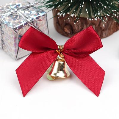 China Custom Mini Satin Luster 6cm Red Christmas Ribbon Bow Gift Decoration Ribbon Bell Ornaments Small Christmas Bow for sale