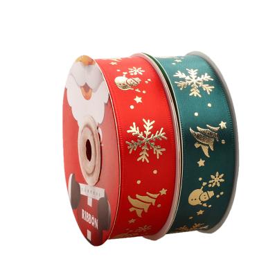 China Durable Polyester Gold Stamping Printing Ribbon Customization Hot Sale Snowman Snowflake Christmas Tree Printed Designs Gift Decoration for sale