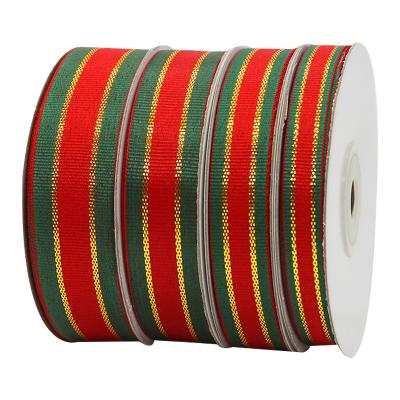 China 10mm High Tenacity Grosgrain Satin Polyester Ribbon Red Green With Gold Edge Christmas Celebration Decoration Gift Package for sale