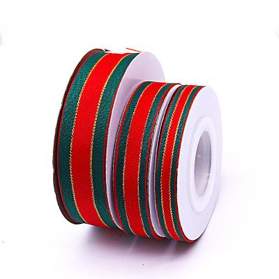 China Red Green High Tenacity 1 Inch Grosgrain Polyester Satin Ribbon Ribbon With Gold Edge 40mm Christmas Celebration Gift Package for sale