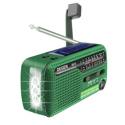 China DEGEN DE-13 PORTABLE Radio Mini Solar Hand-Cranked NOAA Three Digital Charging Methods With Portable Flashlight Receiver for sale