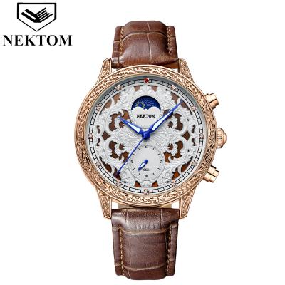 China NEKTOM 2023 Chronograph Watches Outlook Quartz Watch Mechanical Sport Watches Waterproof Leather Strap Quartz Wrist Men Luxury Watches for sale