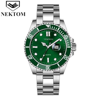 China Fashion Hot Strap Stainless Steel Watch Chronograph NEKTOM Wristwatch Quartz Glass Butterfly Strap Waterproof Watches For Men Sport Watch for sale