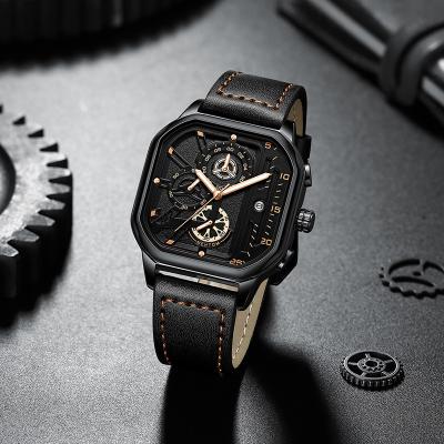 China NEKTOM 2022 Square Chronograph Quartz Watch Sport Watches Waterproof Leather Strap Quartz Wrist Watchesc Luxury Men for sale