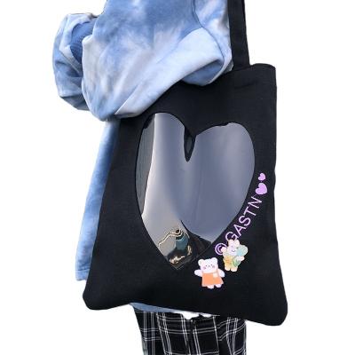 China Fashion Fashion Women Travel Daily Casual Single Shoulder Canvas Tote Bag With PVC Heart Window for sale