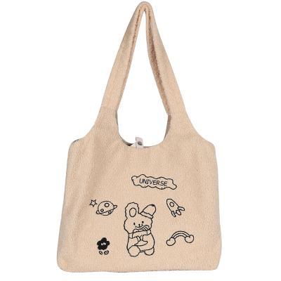 China Fashion Cute Rabbits Pattern Girls Cross - Body Bag Ladies Lamb Woolen Casual Travel Shoulder Daily Simple Tote Bag for sale