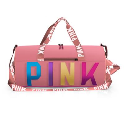 China 2021 fashion custom girl outdoor activities travel luggage beach pink gym sports yoga canvas duffel bag with custom print logo for sale