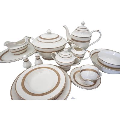 China New Viable Single Rim Bone China 88pcs Gold Bone China Dinner Set Turkish Dinnerware for sale