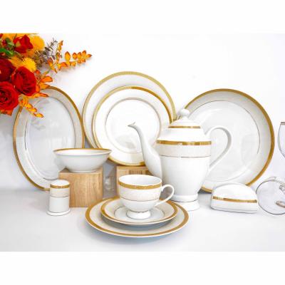 China Viable Simple Vintage Posuda Dinnerware Fine China Dinner Sets With Gold Rim for sale