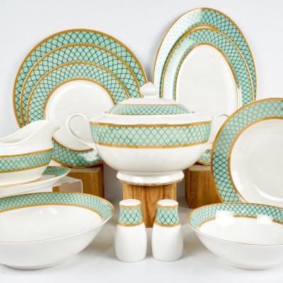 China Sustainable Vajilla Cermica Restaurant Bone China Ketchen Dishes Set Dining Ware Dinner Set Porcelain for sale