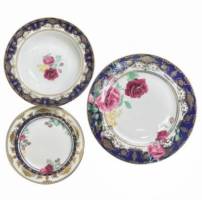 China 18pcs gold viable 10.5 rim flower rose ceramic porcelain vajillas completas dinner dishes set for sale