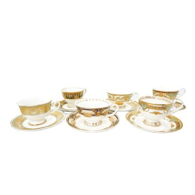 China New Viable Luxury Bone China Embossed Gold Porcelain Cups and Saucers Dinner Set 12pcs Tea Sets Dinnerware Sets for sale