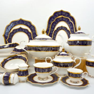 China Sustainable Imperial Service Professional Customize Porcelain Dinner Wave Shape Dinnerware Set for sale