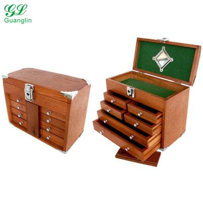 China Mini Eco-Friendly American Red Oak 6 Drawer Wooden Treasure Chest for sale