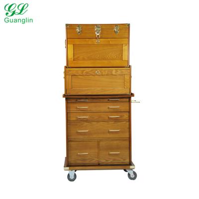 China Eco - Friendly Oak Wood Toolbox With Sliding Drawer Trolley for sale