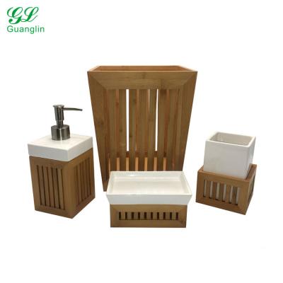 China Simply Viable Bathroom Accessory Ceramic Bamboo Set for sale