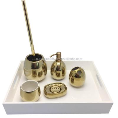 China New Design 2016 Sustainable Luxury Ceramic Gold Bathroom Accessory Set for sale