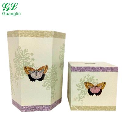 China Sustainable Butterfly Decorative Wooden Trash Can For 2 Piece Bathroom Set for sale