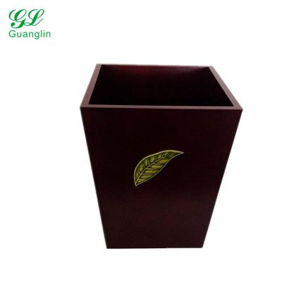 China Viable Leaf Decorative Wooden Trash Can for sale