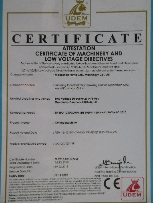 CE - Maanshan Prima Cnc Machinery Co., Ltd.