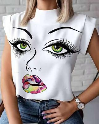 China Regular Custom Ladies Sleeveless Tee Printed Summer Top T-Shirt For Women for sale