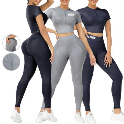 China QUICK DRY 2 Piece Sports Set Women Sports Suit Women Yoga Set Sports Tracksuits Female Summer Mesh Patchwork Fitness Workout Clothes for sale