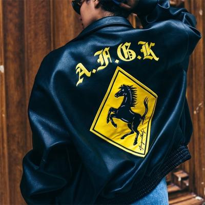 China Baseball waterproof custom leather bomber logo embroidery varsity leather jacket for men for sale