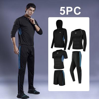 China QUICK DRY Custom Logo Tops Selling Styles 2022 Men Sportswear T-shirt Gaiters Long Sleeve Running Breathable Hoodie 5pc Sets for sale