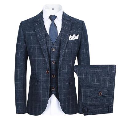 China 2022Men Breathable Plaid Suits 3 Pieces Blazer Vest Pants Sets Single Breasted Formal Wedding Business Men Suits For Men for sale