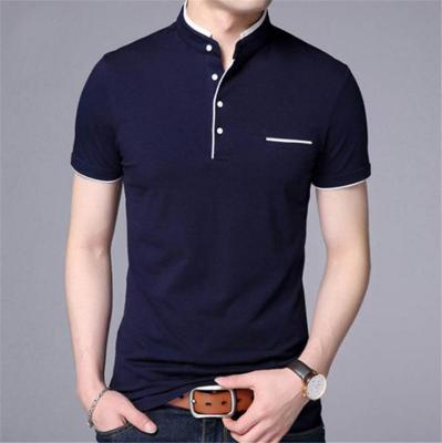 China Anti-wrinkle Custom Design Embroidered 100% Cotton Mens Short Sleeve Polo Shirt With Stand Collar for sale