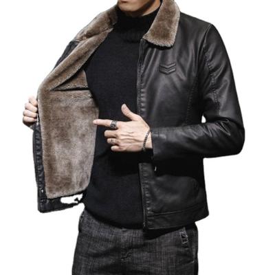 China New regular thicken jacket leather men's fur lapel thicken leather jackets men 2022 plus leather coated velvet men's jackets for sale