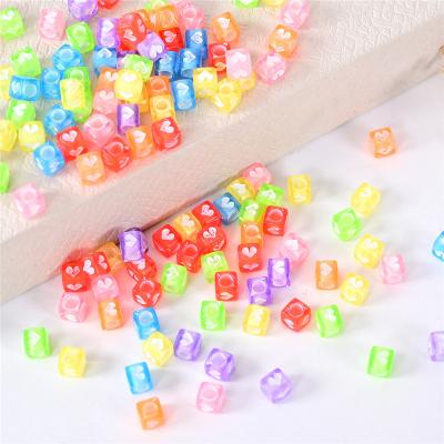 China AC2052 Factory Sale Acrylic Love Heart Bulk Transparent Beads Cube Loose Acrylic Beads For Accessories Jewelry Making Diy Bracelet for sale