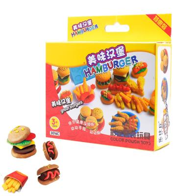 China Diy Clay Kitchen Toy Soft DIY Kit Hamburger Making Plasticine Playdough Set Set Educational Sludge for sale