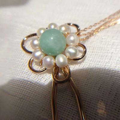 China PEARL chinese style jadeite palace hairpin 14k gold filled freshwater pearl hairpin new plum flower hairpin for sale